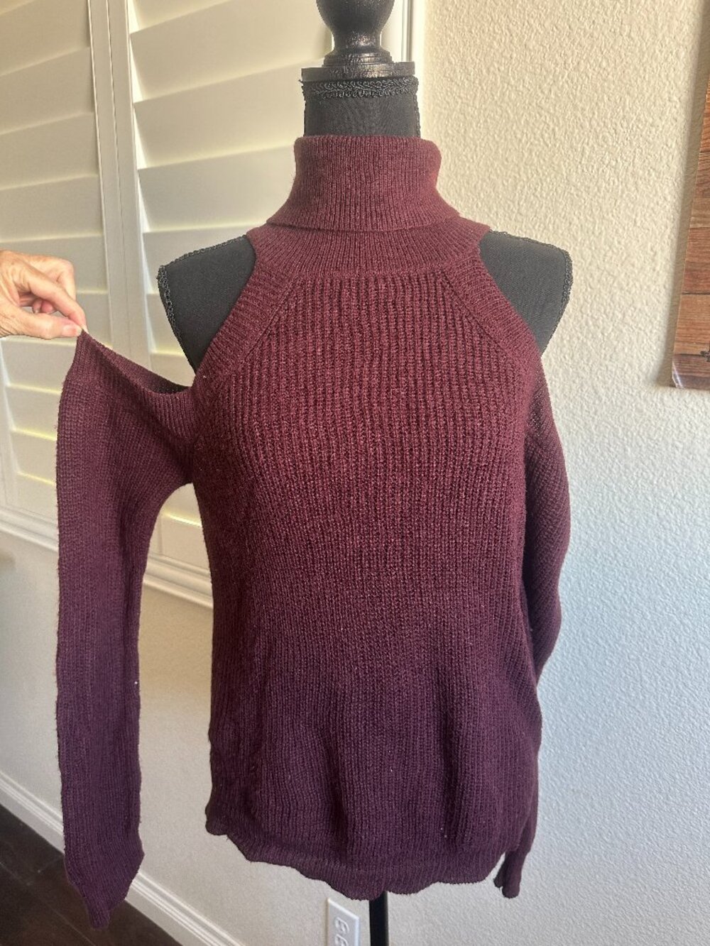 Kendall & Kylie Burgundy Cold Shoulder Sweater